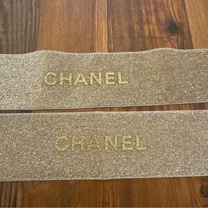 Chanel Paris Gold Embossed Glitter AUTHENTIC 2 New Tibbons w/ Logo for Wrapping